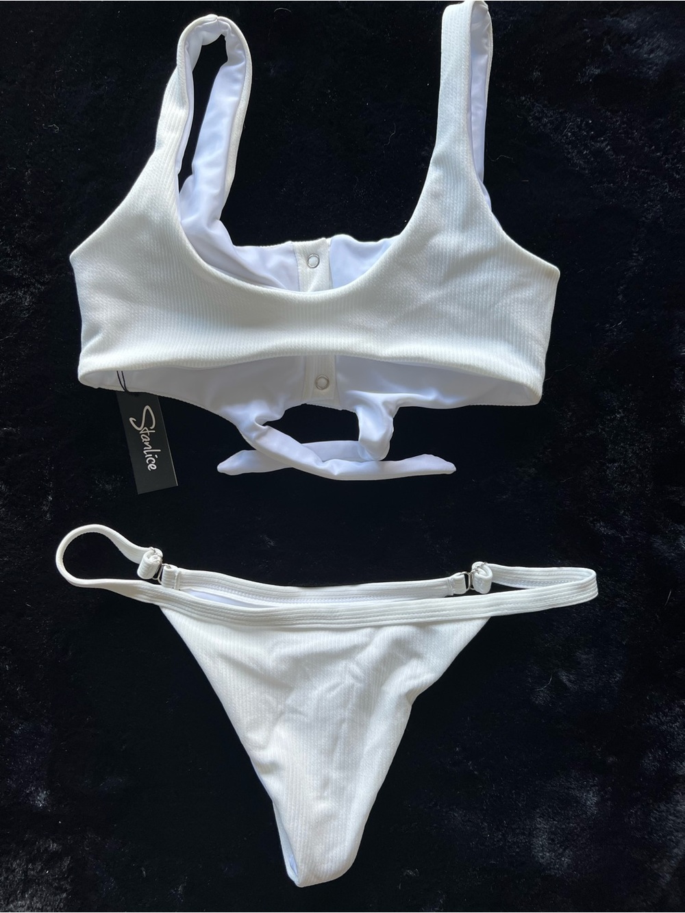 White Ribbed Tie-Front Bikini Set - Picture 2 of 3